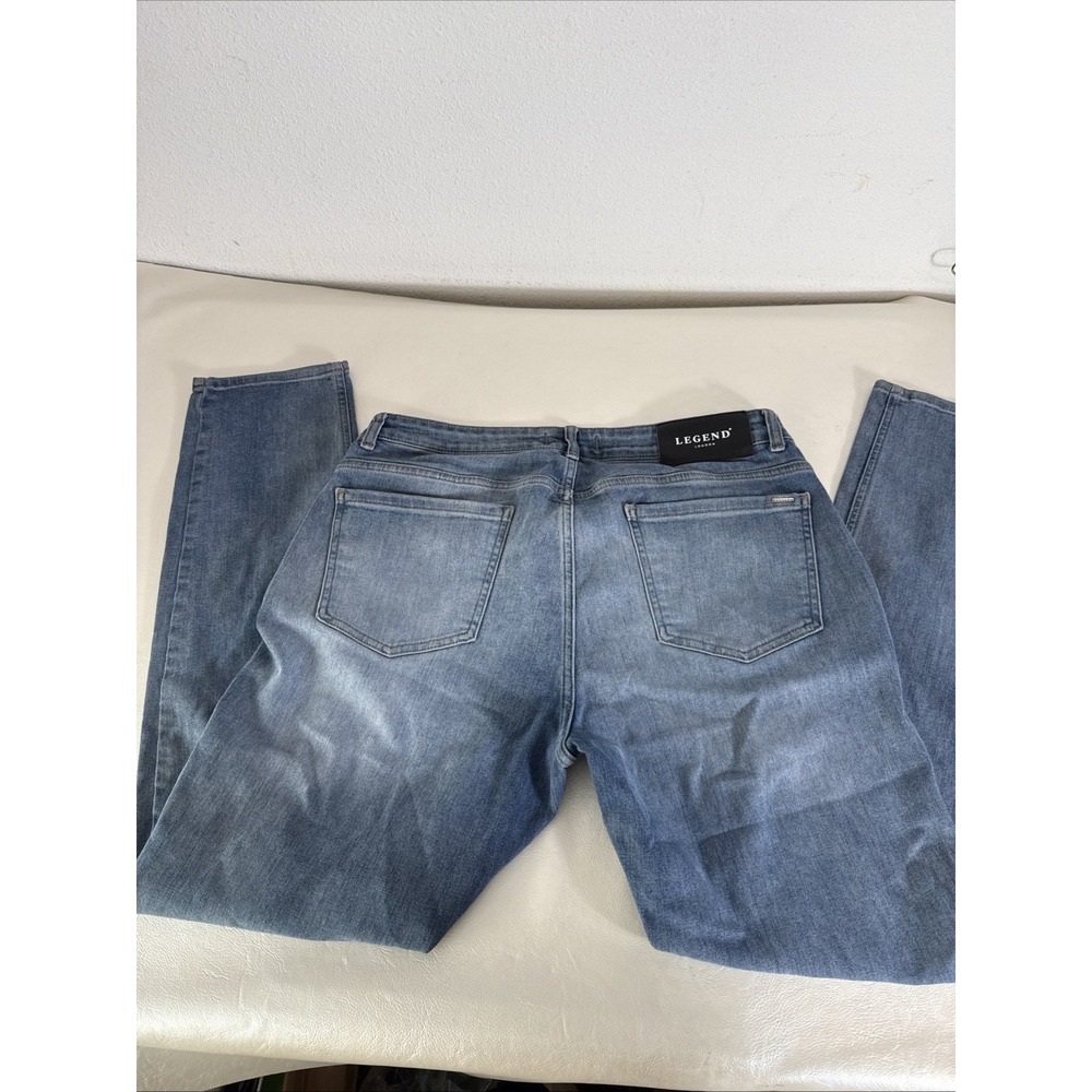 Legend London Jeans Mens 36x32 Blue Slim Fit Stretch Denim Distressed Look
